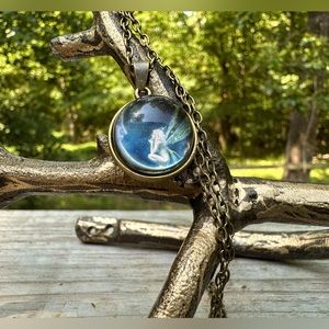 NWT - Whimsical Bronze Colored Glass Art Sphere with Moon & Fairy Ne…
